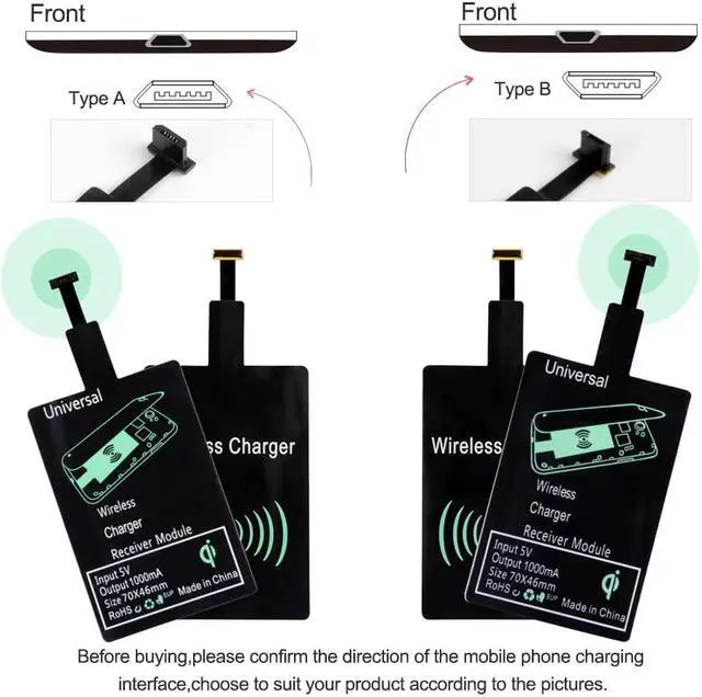 Alt view image 4 of 5 - Wireless Charger Universal Qi Wireless Charger Adapter Receiver module For iPhone X 6 7 8 Plus Samsung S7 S8 edge Note 8