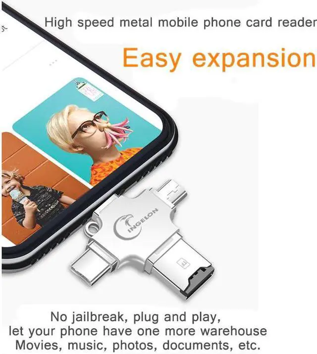 Alt view image 3 of 5 - Metal SD Card Reader microsd memory OTG Card adapter for iphone ios 6 7 8 x micro Android phone Computer Card Reader