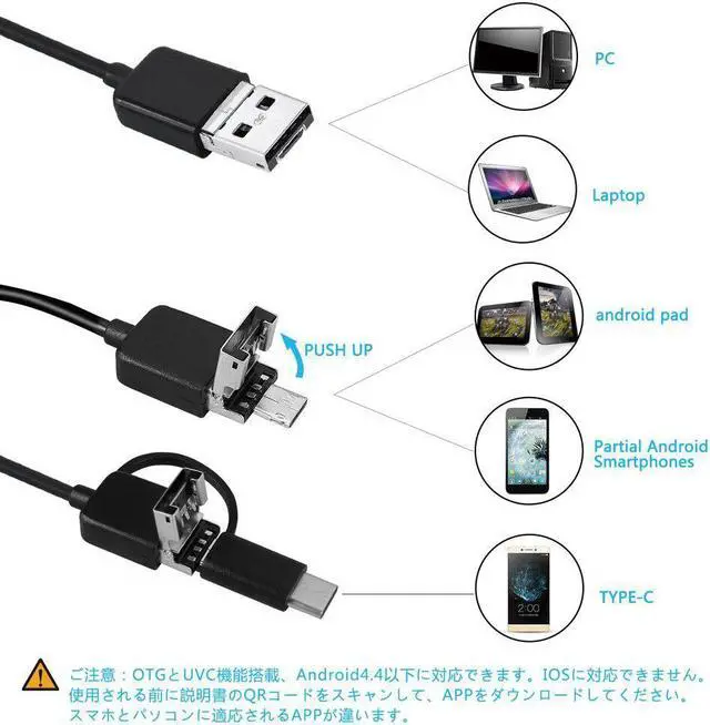 Alt view image 3 of 5 - 8MM Type-C & Android & PC Endoscope 3 in 1 2.0 MP USB Endoscope 6 LEDs Waterproof Inspection Camera for PC Laptops