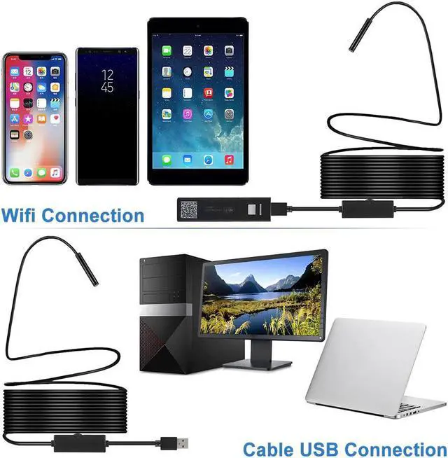 Alt view image 3 of 5 - 5M 8mm Endoscope Camera Borescope Flexible USB Inspection Camera HD1200P IP68 Waterproof Endoscope Camera for Android PC Phone