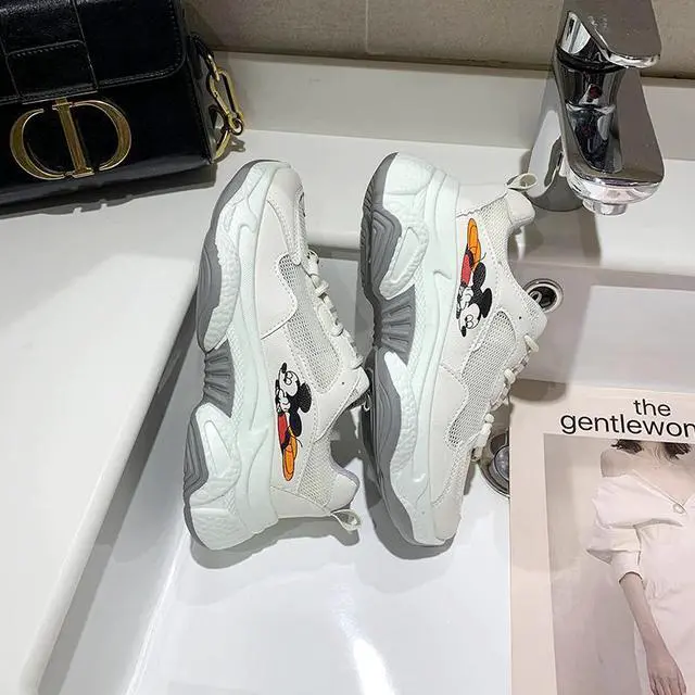 Alt view image 3 of 5 - Mouse Harajuku Breathable White Shoes Flat Heel Casual Sports Shoes Wild Thick Bottom Increase Daddy Shoes Female Z512
