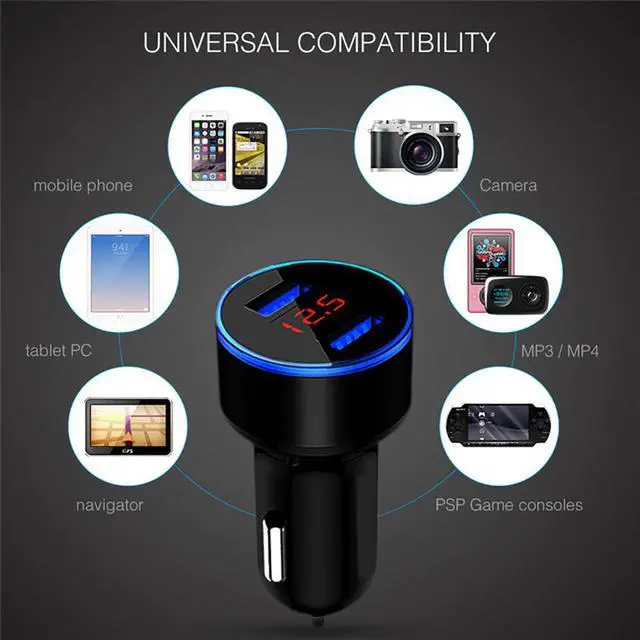 Alt view image 4 of 5 - 3.1A UnIversal Car Charger Quick Charging With LED Display For Iphone X   Smartphone Dual Port Fast Car USB Charger