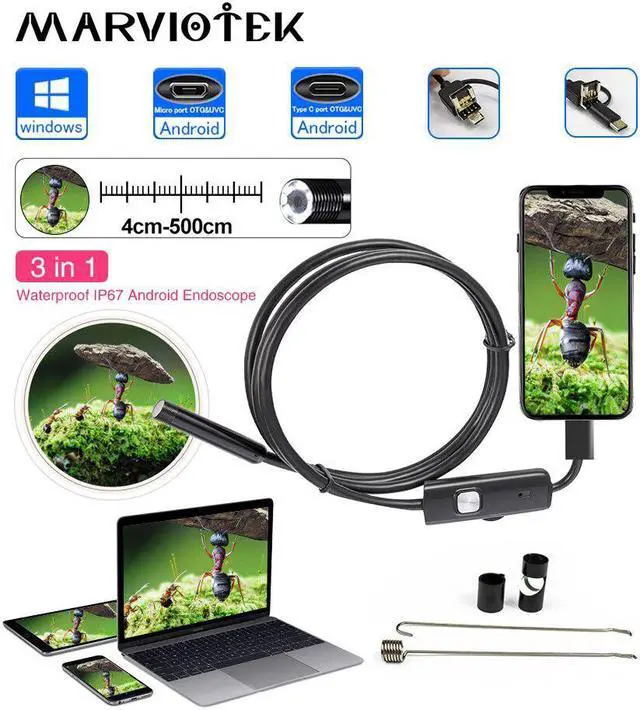 Alt view image 3 of 7 - 7mm Endoscope Camera 2 in 1 Micro USB Mini Camcorders Flexible IP67 Waterproof 6 LED Borescope Inspection Camera Android Loptop