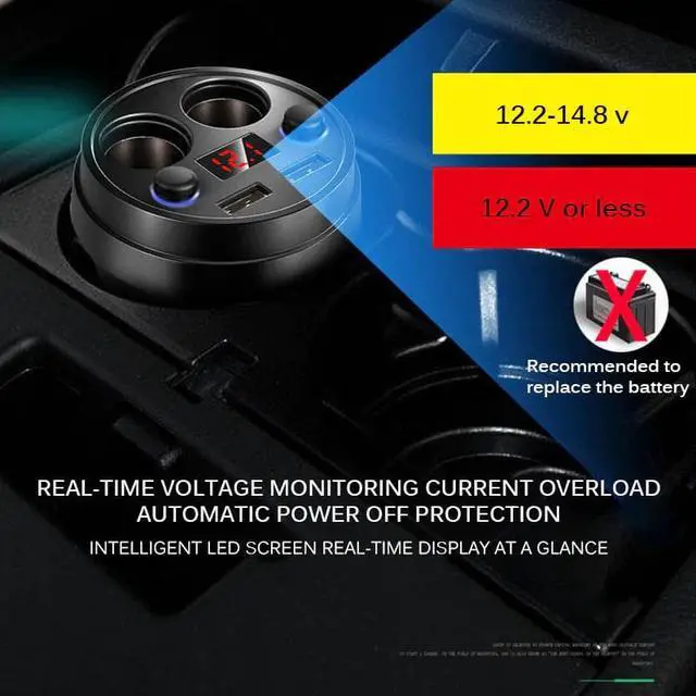 Alt view image 4 of 5 - Charger Dual USB  Power Socket Adapter Cigarette Lighter Splitter Mobile Phone Chargers With Voltage LED Display