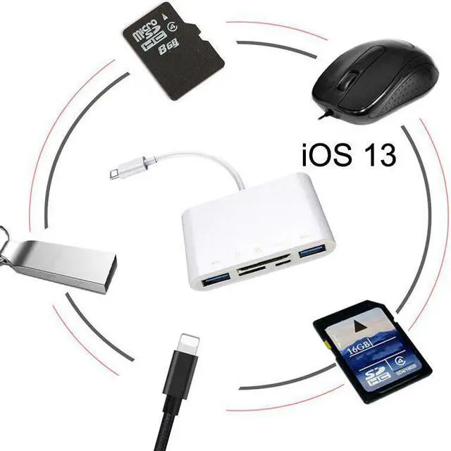 Main image of 13 SD TF Card 2 USB 3.0 Card Reader Support USB Mouse U Flash Disk Drive OTG Adapter for iPhone 11 Pro Max X XS XR 7 8 12