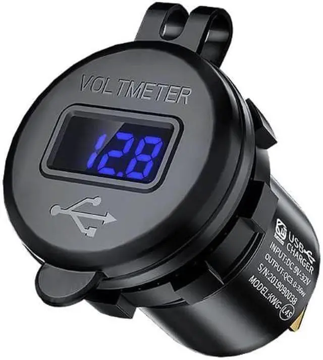 Alt view image 5 of 5 - 12V/24V 18W Waterproof Dual QC3.0 USB Fast Charger Socket Power Outlet with LED Digital Voltmeter for Car Marine Boat Truck