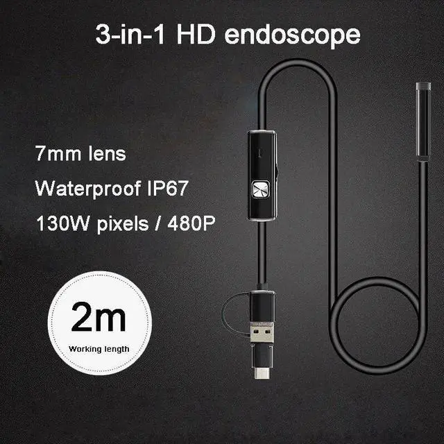 Alt view image 3 of 5 - 7mm 3 in 1 Mini Endoscope Camera,  6 LED Waterproof Borescope Inspection Cameras USB Endoscope Camcorders for Android Smartphone