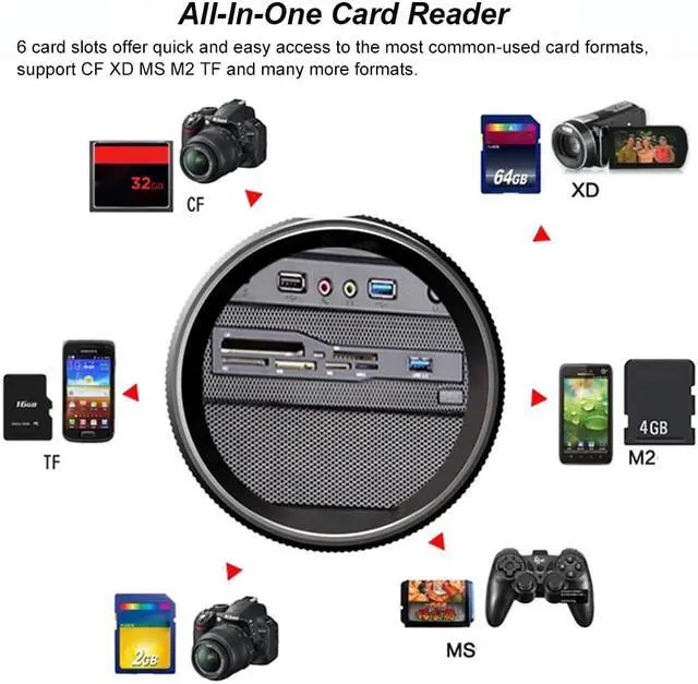 Alt view image 5 of 5 - 5.25" Internal Card Reader Media Multi-Function Dashboard PC Front Panel USB 3.0 All In 1 Card Readers Support CF XD MS M2 TF