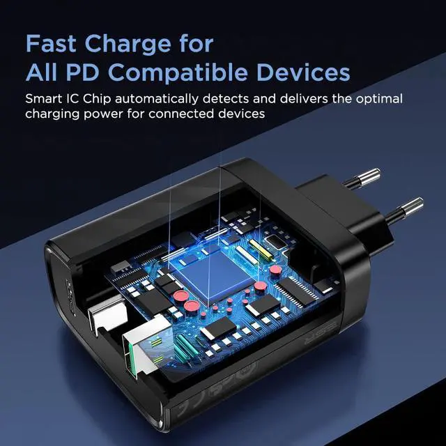 Alt view image 3 of 5 - USB C PD Charger 36W Dual Fast Charger for iPad Pro iPhone 11 X XS XR XS Max SE 2020 Portable Compact EU US Wall Charger