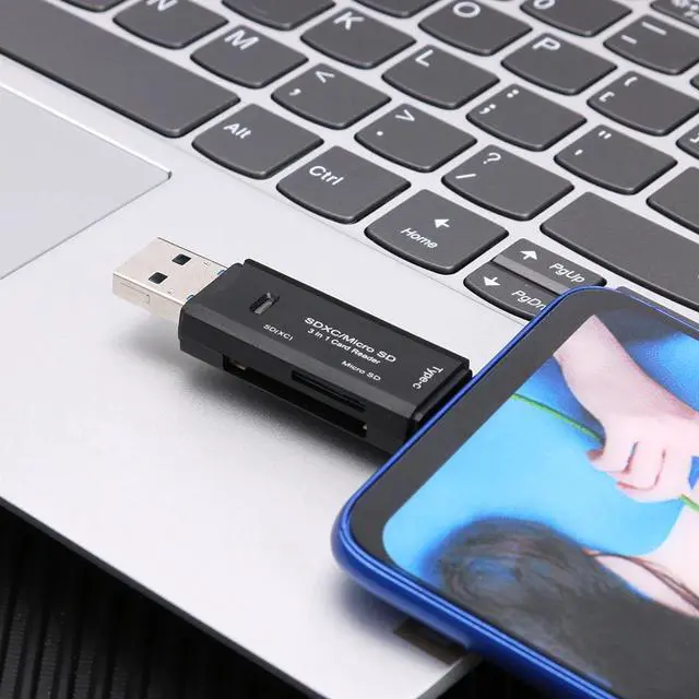 Alt view image 4 of 5 - Card Reader 3 USB 3.0 3 in 1 OTG Memory Card Reader USB Type-C High-speed for TF/Mirco Flash Drive Adapter for Smartphone