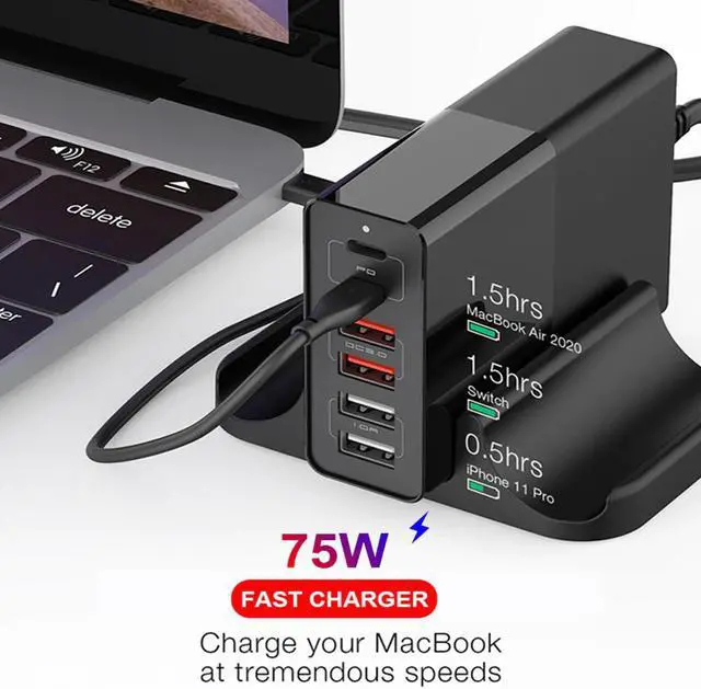 Main image of 75w PD QC3.0 Dual Protocol Fast Charge 4/5/6 Port Multi USB Quick Charger For iPhone Tablet Multi-Function Smart Desktop Adapter