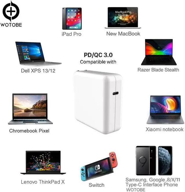 Alt view image 2 of 5 - USB-C Power Adapter 18W 30W 61W 87W QC3.0 USB PD3.0 Wall Charger For MacBook Pro/Air iphone 11/11pro/X/8 iPad Pro S8/S9/S10,etc