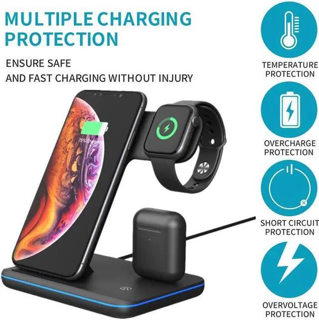 Alt view image 4 of 5 - 3in1 Qi Fast Wireless Charger For  Watch 5 4 3 2 1 Quick Charging Dock Station For Iphone 8 Pus XS 11 Pro MAX