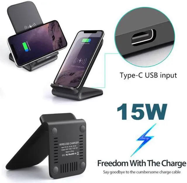 Alt view image 3 of 5 - 15W Fast Qi Wireless Charger Stand Dock Mobile Phone Chargers For Samsung Galaxy S20 + iPhone 11 XS