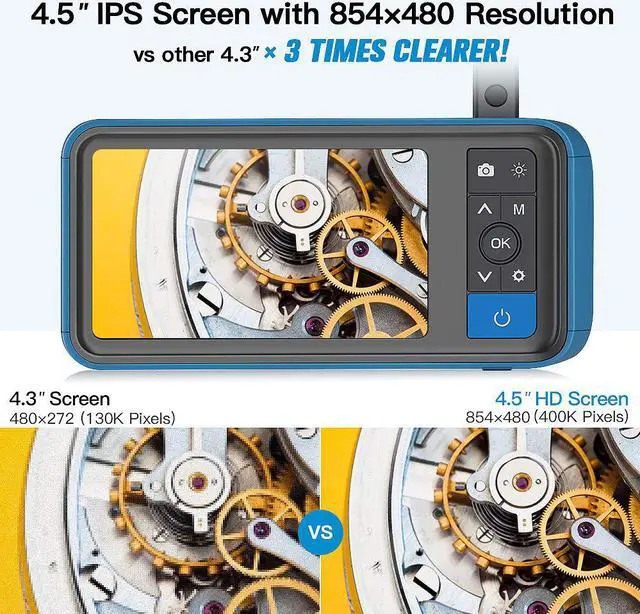 Alt view image 2 of 5 - 8mm Dual Lens Inspection Camera 1080P Industrial Endoscope 5m Waterproof Borescope 4.5 Screen Snake Camera with 32GB TF Card