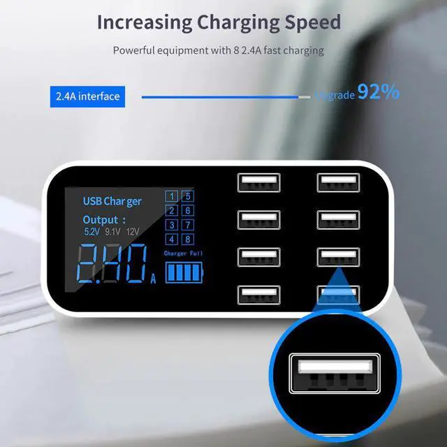 Alt view image 4 of 5 - 8 Multi-Port Charging Station USB Adapter Car Charger Smart Display Station 40W For iPhone Samsung Xiaomi Huawei 12V-24V