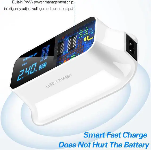 Alt view image 3 of 5 - 8 Ports QC3.0 Type C USB Charger For Android iPhone Adapter Phone Tablet Digital Display Fast Charger For xiaomi huawei samsung