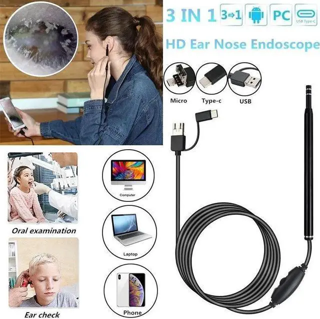 Main image of 3 In 1 USB Digital Visual Otoscope 5.5mm Ear Inspect Camera Multi-function Mini  Ear Spoon Endoscope Camera Ear Wax Removal Kits