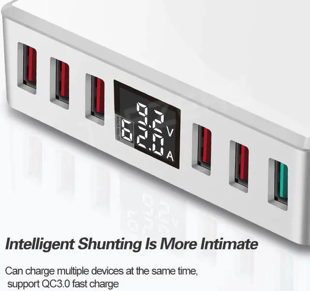 Alt view image 2 of 5 - 6 Ports USB Charger QC 3.0 Fast Charging Smart LCD Digital Display Multi-Port Travel Charger Station Quick Charge USB Charging