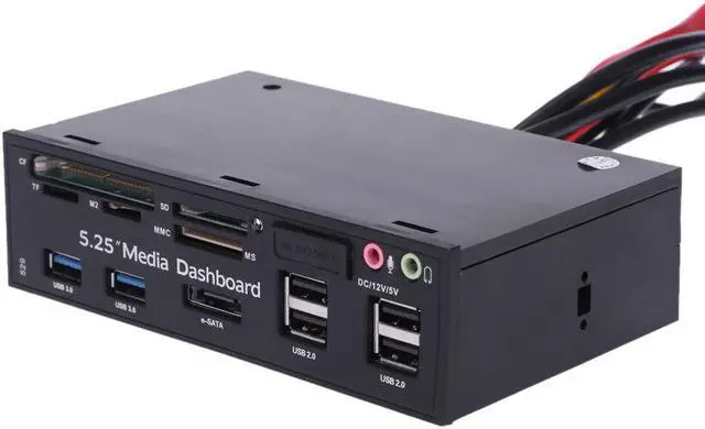 Alt view image 2 of 5 - 5.25"All-in-One Media Dashboard Multi-Function Front Panel Card Reader USB 2.0 and USB 3.0 ESATA Black Color