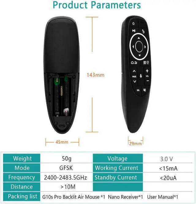 Alt view image 4 of 5 - Pro Backlit Air Mouse Voice Control with Backlight Gyro Sensing Mini Wireless Smart Remote Control For Android tv box PC