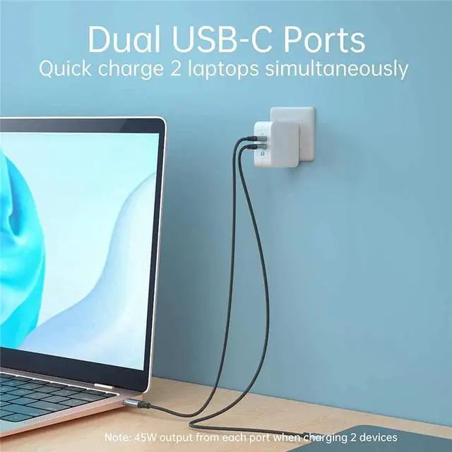 Alt view image 3 of 5 - 100W GaN Dual USB Type-C Charger for iPad Pro Wall Charger for iPhone 11 Pro Phone for Samsung/Huawei/ASUS/Lenovo/DELL Tablet