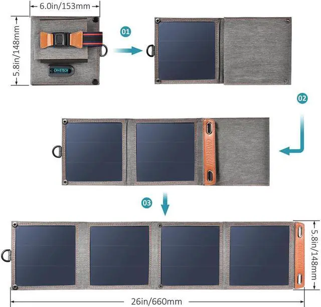 Alt view image 3 of 5 - Solar Charger 14W USB Foldable Phone Travel Charger With SunPower Solar Panel Waterproof For iPhone X/8/7/6s/Plus