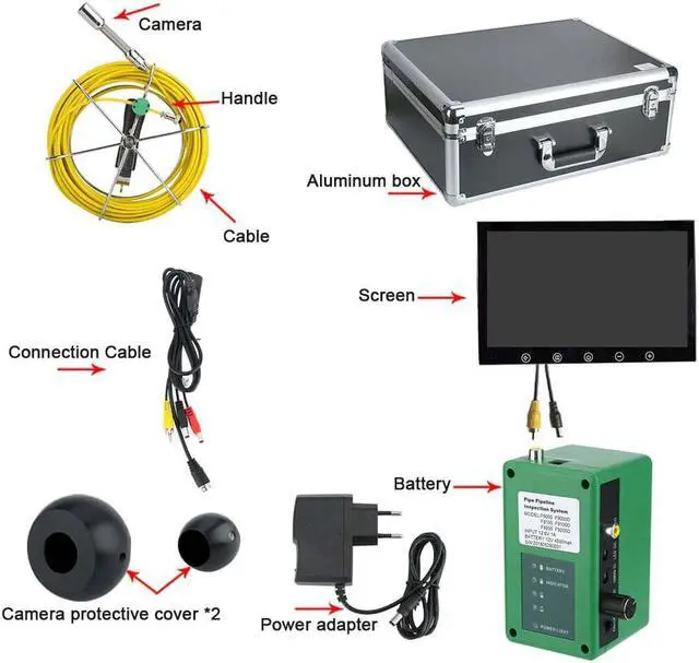 Alt view image 2 of 5 - 20-50M Sewer Pipe Pipeline Drain Inspection System 10 inch Monitor 1000TVL Snake Drain Waterproof Pipe & Wall Video 17mm Camera