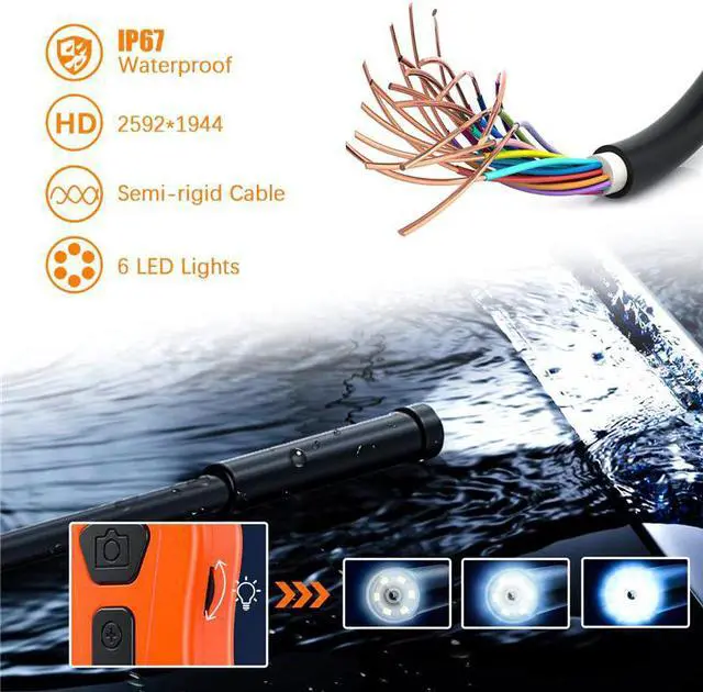 Alt view image 2 of 5 - 5.0MP 1944P WiFi Borescope with Semi-Rigid Cable Wireless Camera 6X Zoomable Endoscope Inspection Camera for iOS Android
