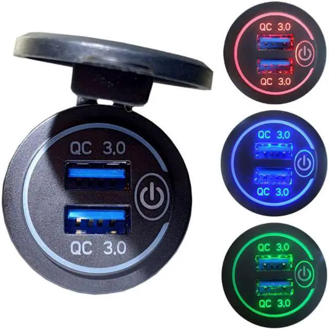 Alt view image 2 of 5 - 12V/24V Dual USB QC 3.0 LED Fast Charger Touch Switch for Car Boat Motorcycle