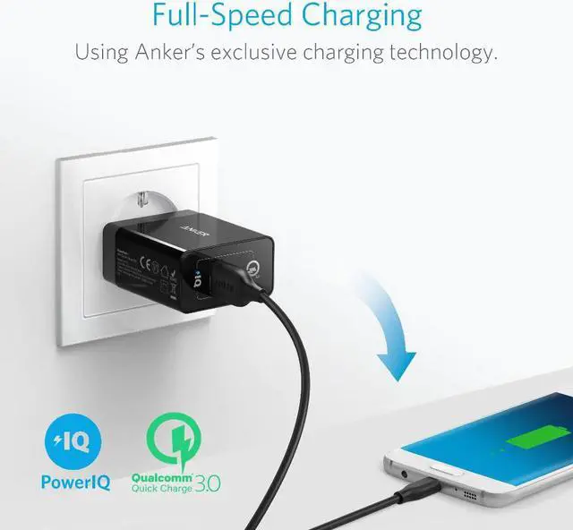 Alt view image 2 of 5 - Quick Charge 3.0,  18W USB Wall Charger UK/EU Plug (Quick Charge 2.0 Compatible) PowerPort+ 1 for iPhone iPad LG HTC etc