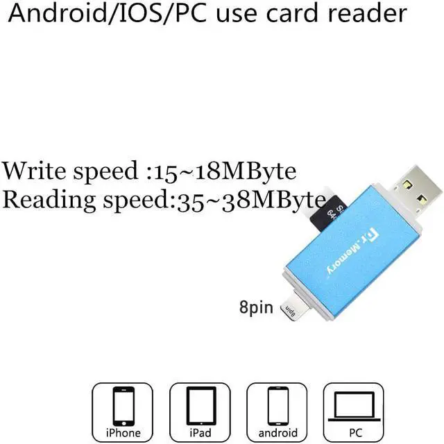 Alt view image 4 of 5 - 3 in 1 Lightning/Micro USB/USB 2.0 Memory Card Reader for iphone 6s 7 plus metal For Android OTG Micro SD Card Reader