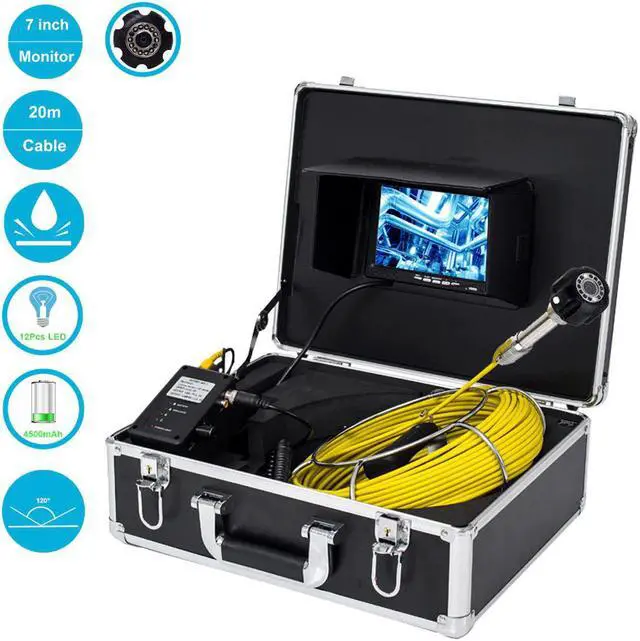 Main image of 7" LCD Monitor 20M Fiberglass Cable 12Pcs White Led Lights Drain Pipe Inspection Camera System Equipment With 23MM Camera Head