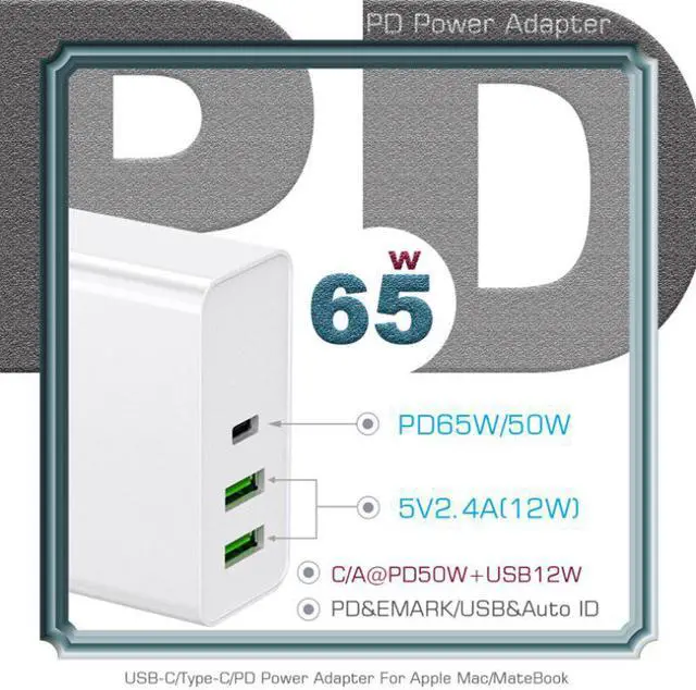 Alt view image 4 of 5 - 30W 45W 60W 65W 87W Type-C PD Fast Travel Charger USB C Power Adapter For MacBook Pro 13 15 16 / Air iPhone 11 8 Samsung
