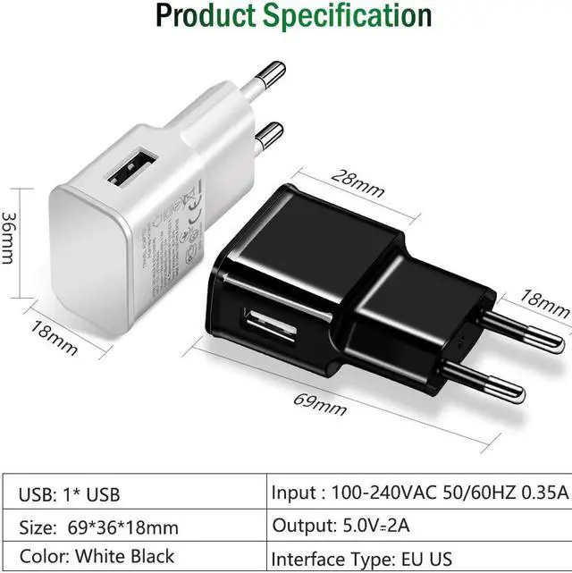 Alt view image 5 of 5 - 10PCS/lot 5V 2A EU Plug Wall Travel USB Charger Adapter For Samsung galaxy S5 S4 S6 note 3 2 For iphone 7 6 5 HTC Huawei Xiaomi