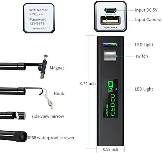 Alt view image 2 of 5 - 1200P Wifi USB Borescope IP68 Waterproof Inspection Camera with Semi-rigid Flexible Cable for Smartphone Wireless Endoscope