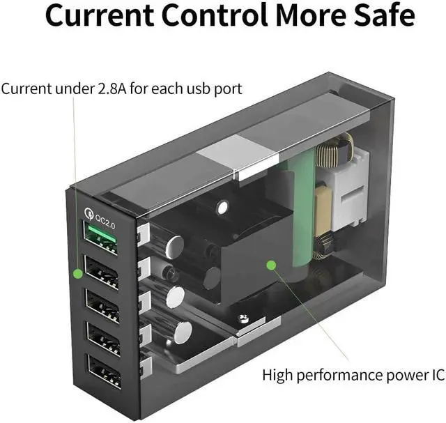 Alt view image 3 of 5 - 4 Ports QC2.0 Quick Charge Desktop USB Charger 5V 34W Max Fast Charging Charger for Mobile Phone iphone x  s9