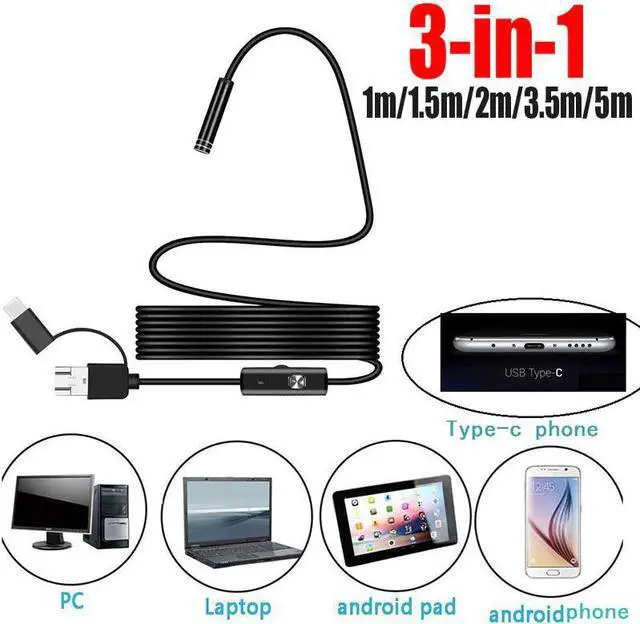 Alt view image 3 of 5 - 1080P Endoscope 8mm Lens USB/Type-C PC Android Endoscope Camera Borescope Waterproof Take Photos Inspection Endoscope Camera
