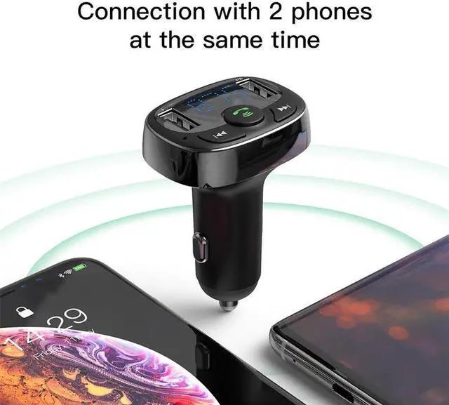 Alt view image 5 of 5 - Dual USB Car Charger with FM Transmitter Bluetooth Handsfree FM Modulator Phone Charger in car For iPhone