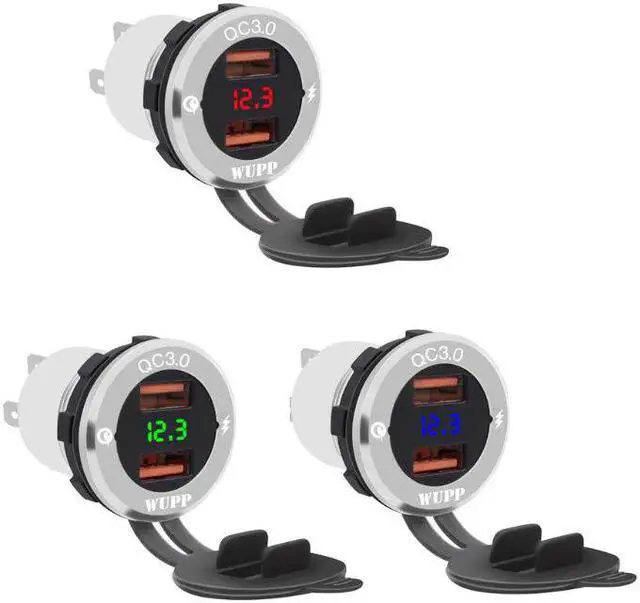 Main image of 12V/24V Aluminum Waterproof Dual QC 3.0 USB Fast Charger Socket Power Adapter With Voltmeter for Car Marine Boat Motorcycle Truc