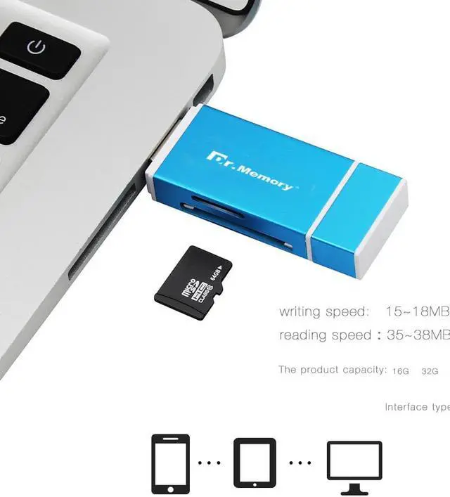 Alt view image 5 of 5 - 3 in 1 Lightning/Micro USB/USB 2.0 Memory Card Reader for iphone 6s 7 plus metal For Android OTG Micro SD Card Reader