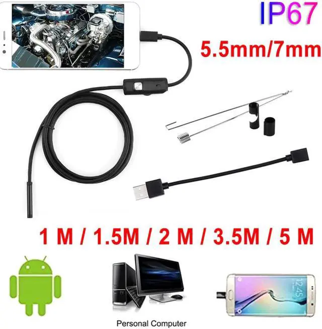 Alt view image 2 of 5 - 5.5mm 7mm Endoscope Camera 1M/1.5M/2M/3.5M/5M Flexible IP67 Waterproof Inspection Borescope Camera For Android 6 LEDs Adjustable