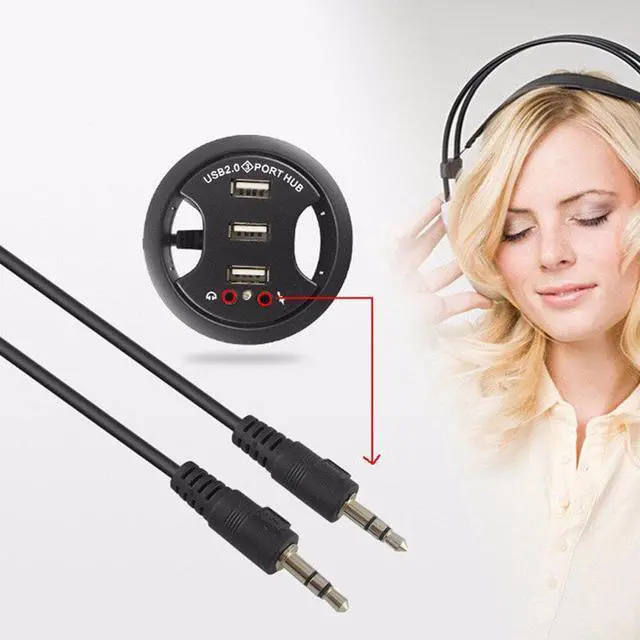 Alt view image 2 of 5 - In Desk 3-Port USB 2.0 HUB Adapter and External StereoSound Adapter Combo Plug and play supports hotswapping/plugging. 66#