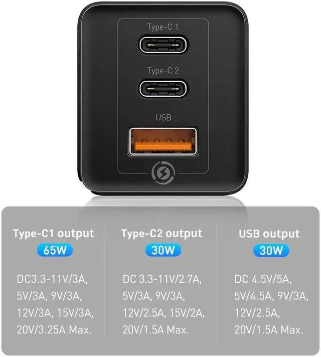 Alt view image 4 of 5 - GAN 65W USB C Charger Quick Charge 4.0 3.0 QC4.0 QC PD3.0 PD USB-C Type C Fast USB Charger For Macbook Pro iPhone