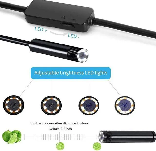 Alt view image 3 of 5 - 3 in 1 Endoscope Camera 8mm Ultra Thin Waterproof Inspection Snake Camera Hard Cable for PC Android Phone Endoscope Pipe