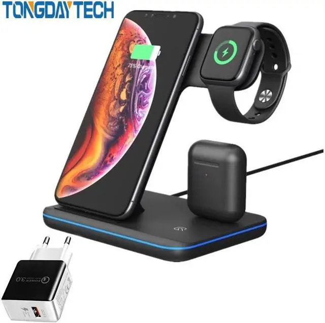 Main image of 3in1 Qi Fast Wireless Charger For  Watch 5 4 3 2 1 Quick Charging Dock Station For Iphone 8 Pus XS 11 Pro MAX