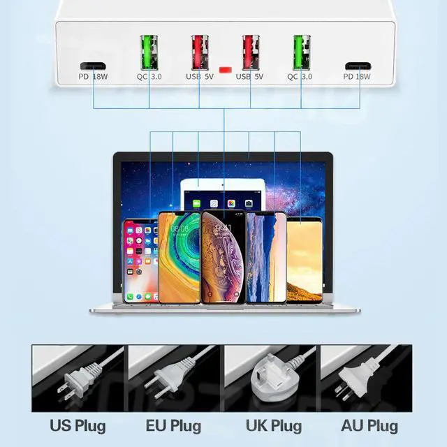 Alt view image 5 of 5 - 6 Ports PD Fast Charging USB Charger 18W QC3.0 PD 3.0 Phone Charger Station Multi-port Quick Charger for iPhone