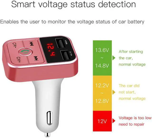 Alt view image 3 of 5 - Dual USB Car Charger Bluetooth Handsfree Audio Receiver Voltage Display Car Kit Mobile Phone Charger Auto MP3 Player
