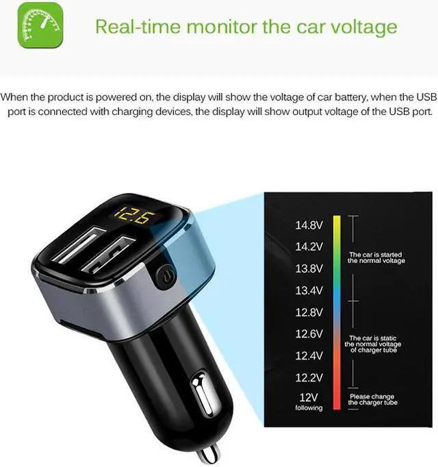Alt view image 2 of 5 - Dual USB 5V 3.1A Car Charger USB Charger LED Display with Power Switch Voltmeter Current Detect For Samsung Galaxy