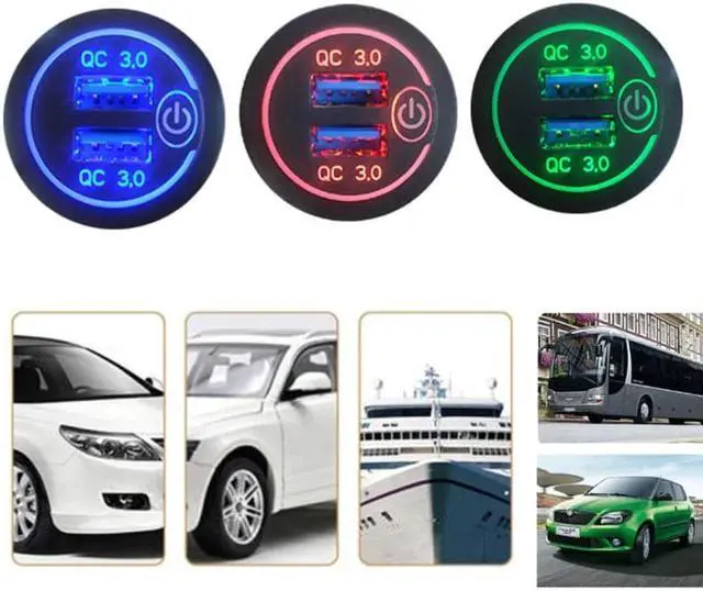 Alt view image 5 of 5 - 12V/24V Dual USB QC 3.0 LED Fast Charger Touch Switch for Car Boat Motorcycle
